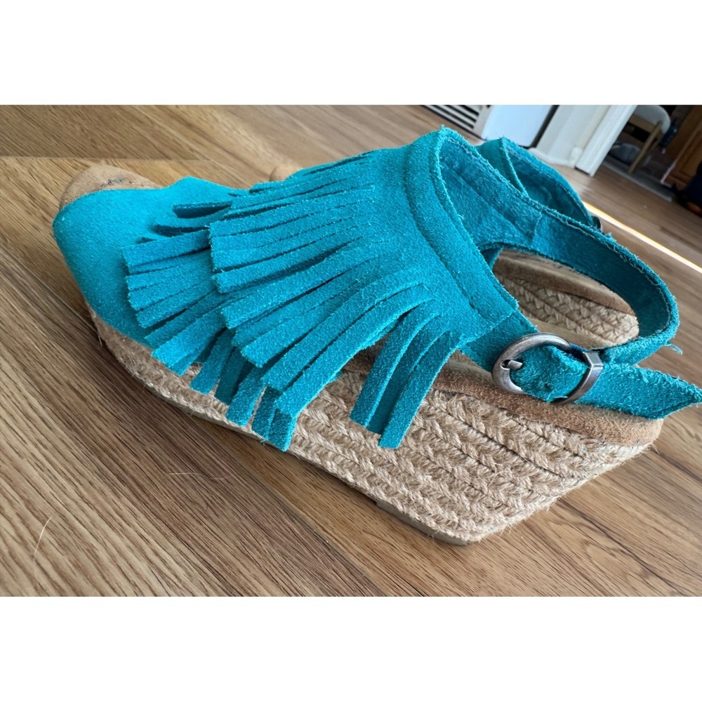 Minnetonka Turquoise Suede Fringe Espadrille Wedge Sandals 71311 TRQ Women 7